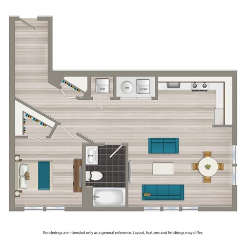 one bedroom apartment floor plan rendering at terrace manor apartments in washington dc